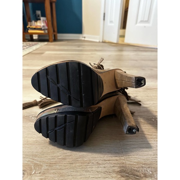 B Brian Atwood Womens Lace Up Platform Fringe Booties Brown Suede Size 9 - Picture 3 of 5